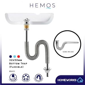 HEMOS BATHROMM PARTS 32 X 50MM BRASS C/P BASIN BOTTOM BOTTLE TRAP (FLEXIBLE) PERENGKAP BOTOL HM-0051