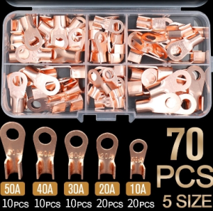 70PCS หางปลาต่อสายไฟ ขั้วหลอดทองแดงแบตเตอรี่เชื่อมเคเบิ้ล LUG แหวนจีบเชื่อมต่อชุด หางปลาทองแดง แท้ หนา หางปลา ทองแดง หางปลาทองแดงแท้ หางปลาแบตเตอรรี่ หางปลาสายไฟ หางปลาแบต หางปลาต่อสายไฟ หางปลพ่วงแบต ขั้วต่อทองแดง สายทองแดง