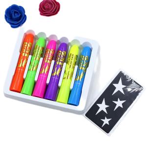 Set Fluoresen 6 Warna Face Body Painting Glow In The Dark / Cat Muka Wajah Halloween / Painting Crayon