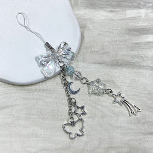 pamelaea 1PC Cute Butterfly Bead Handmade Sweet Girl Keychain For IP 11 Camera Kawaii Y2K Love Five Pointed Star Phone Charms Pendant