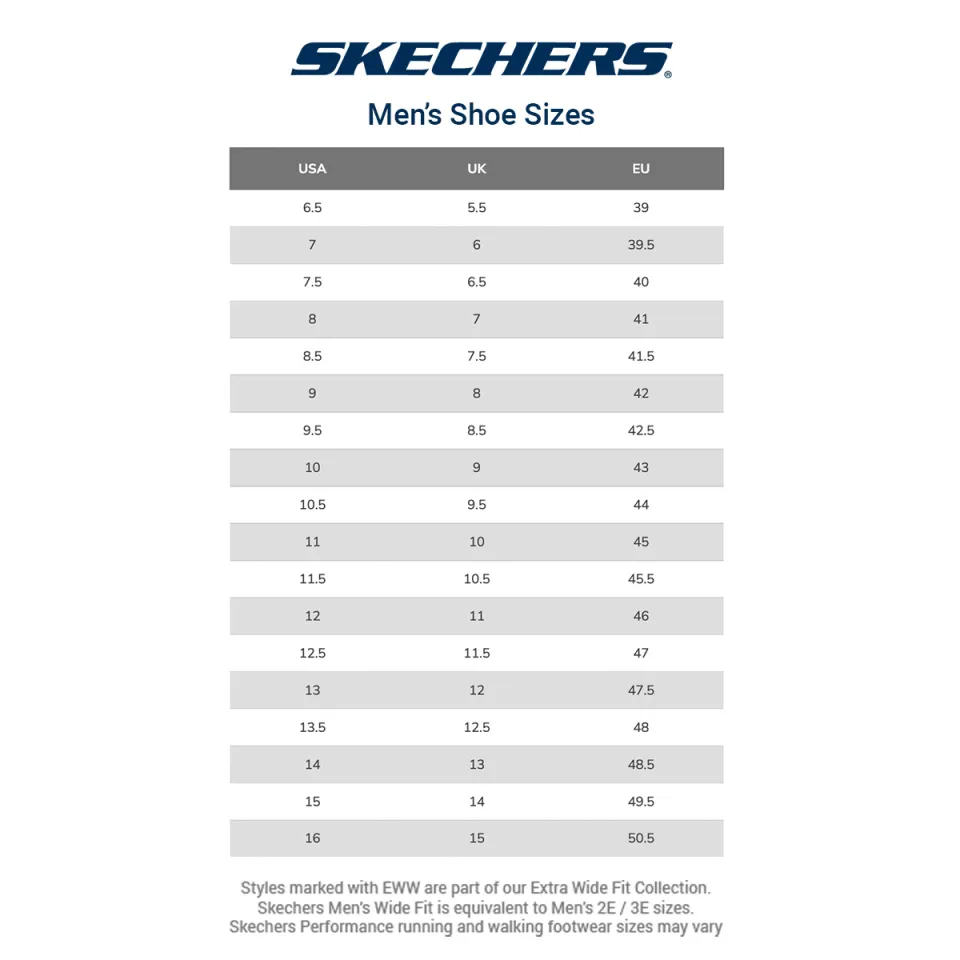 Skechers men's 2024 shoes size chart