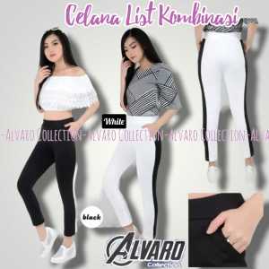 Celana Wanita Luna List Kombinasi Legging List Hitam Putih Baggy Pants