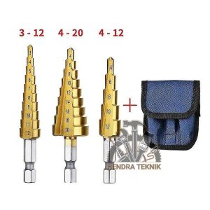 STEP DRILL SET 3PCS MATA BOR TINGKAT SET BOR PAGODA SET BOR CEMARA KERUCUT 3-20mm