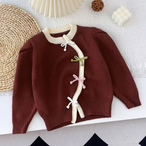 Bear Leader 2-6 Year Baby Girls Clothes Autumn Winter Long Sleeved Lace Heart Round Neck Christmas Sweaters Chinese Style New Year Red Pullover Top