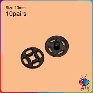 AIK 10คู่ กระดุมแป๊กพลาสติก สีดำ สีขาว สีใสแบบเย็บ 10mm 15mm กระดุมแป๊กพลาสติกสีดำ Invisible button