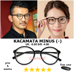 Frame Kacamata Minus Retro Oval / PAKET KACAMATA MINUS FREE KOTAK KACAMATA / Kacamata Rabun Jauh Ukuran -0.50 s/d -4.00 Untuk Pria Wanita - BISA BAYAR DIRUMAH