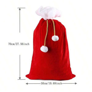 Christmas Drawstring Backpack with Plush Trim and Pom-poms Perfect for Candy and Party Decorations