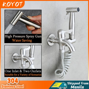 KOYOT 304 Stainless Steel 2 in 1 Wall Mounted Mounted Bidet Spray Complete Set Toilet Bathroom Bidet Set Faucet Spray Shower Set with Faucet Bedit Spray Toilet Bathroom Fixtures Set Sink Faucet Stainless Bidette Set Toilet Bowl with Flush Set