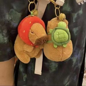 Cartoon Capybara Plush Toy Animal Turtle Shell Guinea Pig Pendant Stuffed Doll Keychain Backpack Car Bag Keyring Decor Gift