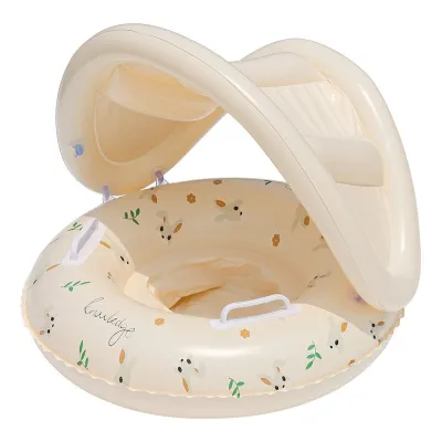 Inflatable Floating Ring Swimming Pool Beach Accessories Safe Baby Float Foldable Childrens Pool Sunscreen Swim Ring