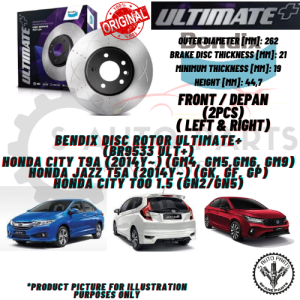 HONDA CITY T9A / TOO / JAZZ T5A (FRONT 2PCS ) 100% BENDIX DISC ROTOR ULTIMATE+