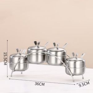 ชุดใส่เครื่องปรุงสแตนเลส ชุดเครื่องปรุงมีช้อนในตัว ออกแบบดีไซน์เรียบหรู แบบโค้งและตรง ทนทานต่อการใช้งาน