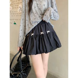 Váy Bí Ngắn Thời Trang Phong Cách Hàn Đính Nơ Hoa Bud Eo Cao Ôm Kiểu Dáng Chữ A Váy Ngắn Chống chói