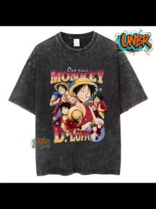 READY STOCK )UNBR Aesthetic retro oversize  anime tshirt  Luffy acid washed tshirt