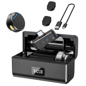 Micro dây chuyền Không Dây Với hộp sạc giảm tiếng ồn Chuyên Nghiệp Ve Áo Microphone Cho phòng thu âm Sống IOS Android