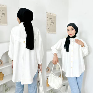 ALENZA BLOUSE POLLO LINEN Santai Variasi Kancing Belakang/Atasan Wanita