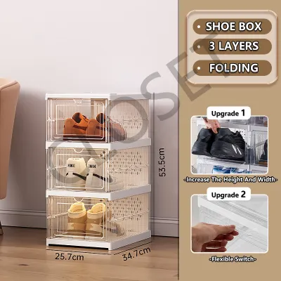 Foldable Shoe Cabinet Organizer Acrylic Plastic Shoe Rack Organizer Double Door Dustproof Shoe Box Storage Organizer Space Saving Shoe Organisers