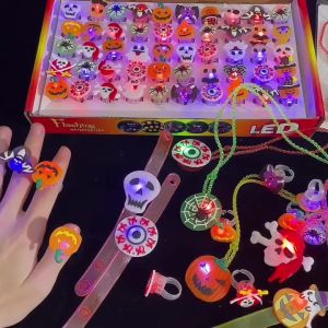 🎃 Halloween LED Glow Bracelet 👻 Light Up Wristband  Skull Ghost Pumpkin Party Favor Bat Ring Sticky Hands Bubble Paint Art Crafy Kit