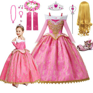 Luxury Girls Princess Costume Ball Gown Dress Fancy Birthday Carnival Party Off Shoulder Golden Applique Children Outfits Dress
