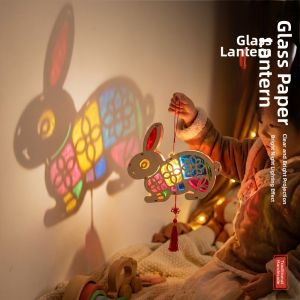 GFNIE4 Chinese Traditional LED Luminous Wooden Lantern Hollow Out Handmade Craft Goat Year Handheld Lamp Blessing Fish Rabbit Horse Sheep Lantern Material Kit Spring Festival