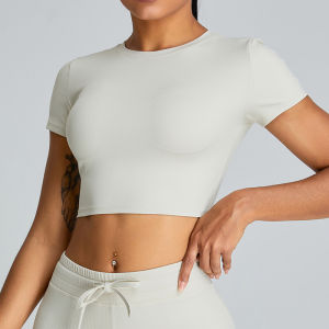 Spring and summer slimming short yoga wear threaded short-sleeved top womens sports T-shirt fitness wear casual outerwear sportswear  TM0181-A