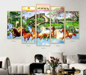 Tranh tráng gương - tranh treo tường bát mãmã đáo thành công trang trí phòng khách hợp phong thuỷ