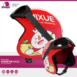 Helm Anak Bogo Retro Karakter Kartun SNI 2 3 4 5 6 7 Tahun Lucu Unik Berkendara Aman Motif Mixue Kacamata