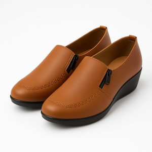 Sepatu Loafer Wanita Kulit Sintetis Elegan dengan Ujung Bulat untuk Kerja Resmi