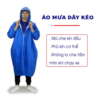 [HCM] Áo mưa vải dù tổ ong có DÂY KÉO và nút cài phía trước chống thấm tốt áo đi mưa áo mưa dây kéo áo mưa tổ ong