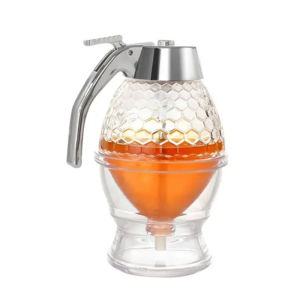 JustLiving 1Pc Honey Dispenser Liquid Sauce Oil Juice Syrup Jam Storage Jar Squeeze Bottle Kitchen Bar Organizers Clear Pot Honeycomb Container for Home Supplies No Drip Honey Dispenser
