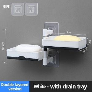 Wall Mounted Rotating Soap Holder 2/3 /4 Layers Bathroom Organizer With Drain Hole Space Saving Storage Rack Fast Drying Anti Mold