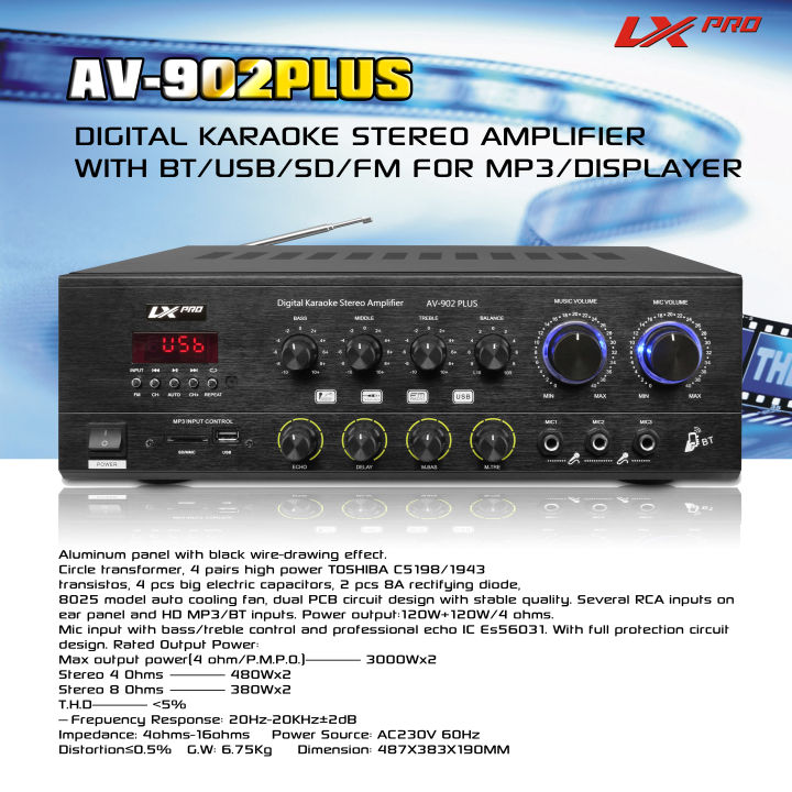 NEW high power amplifier 6000W AV-902 plus with BT/ FM radio /mic input