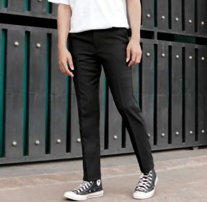 Celana panjang pria formal kerja model slimfit bahan Dasar Wol