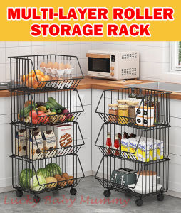 Kitchen Basket Rack with Wheels Multipurpose Rack Storage Heavy Duty Vegetable Local Stock