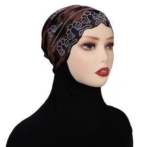 Jifang Elastic Soft Velvet Rhinestones Flower Floral Muslim Hijab Inner Cap PW105