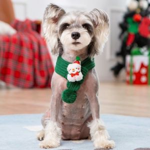 MODERNLUX Giáng sinh Khăn len đan cho chó Ấm áp Ông già Noel Khăn giữ ấm cổ cho thú cưng Ấm cúng Lễ hội Phụ Kiện Cho Chó Nhỏ dành cho chó nhỏ