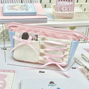 Pencil Case Large Capacity Pencil Box Pink Ballet Bow Ribbon Pen Bag Student Girl School Stationery Kotak Pensil Gift