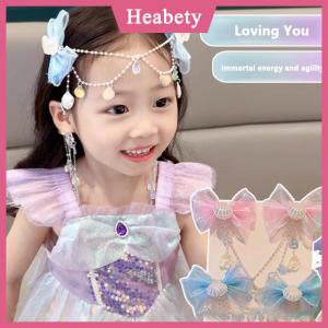 Heabety Phim Hoạt Hình Cô Gái Tóc Clip trẻ em Nàng Tiên Cá Công Chúa Ngọc Trai rìa màu hồng tím Bow trán chuỗi kẹp tóc Cổ Tích móc tai phụ kiện