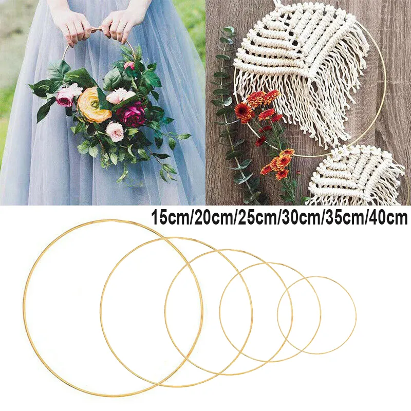 🔥hot】10-40cm Gold Floral Hoop Metal Ring Flower Wreath Garland