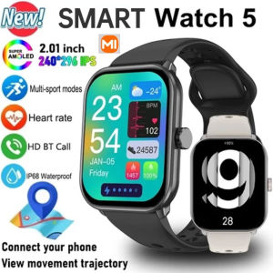 X1AOM1 Watch 5  Men Women HD AMOLED Display Heart Rate Bluetooth Call GPS Track Waterproof Sports Smart Watch