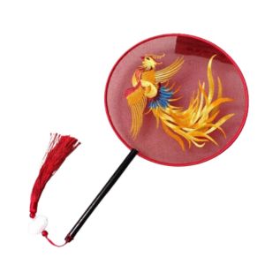 GRACE Cute Panda Embroidered Silk Fan Chinese Style Creative Hanfu Tuan Fan Dance Ice Silk Fan Hand-Held Embroidery Round Fan Home Decorations