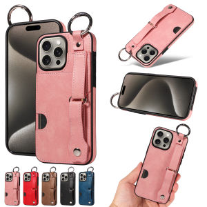 Wristband Ring Holder Cards Solt Wallet Leather Case For iPhone 15 Pro Max 14 Plus 13 12 11 XS SE2022 Pocket Bag Kickstand Cover