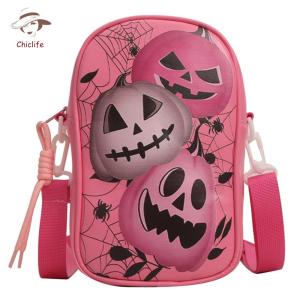 11THHalloween PU Crossbody Bag Pumpkin Shoulder Bag Adjustable Strap Gothic Sling Bag Zip Closure Novelty Shoulder Purse