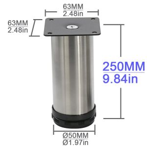 Onuobao 4PCS 2" Dia Stainless Steel Adjustable Furniture leg Adjustable Sofa Leg Stainless Steel Cabinet Feet Adjustable Furniture Feet Heightening 5-30cm