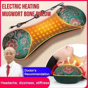 Electric Heating Mugwort Bone Pillow for Cervical Support Argy Wormwood Hot Compress Pillow Moxibustion Therapy Better Sleep