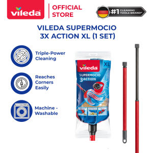 Vileda Supermocio 3x Action XL Mop with Extendable Handle | Microfibre Wet Mop | Wet Mop