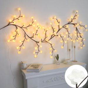 LED Artificial Cherry Blossom Rattan Branch Vine Light Bendable Twig Fairy Lamp Indoor Wall Ambient Lighting for Christmas Home Decoration