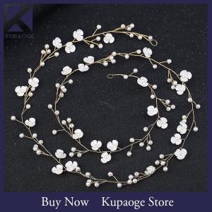 [Kupaoge] ที่คาดผมคริสตัลสำหรับงานแต่งงานเครื่องประดับผมทำมือไข่มุกประดับพลอยเทียมดอกไม้สำหรับสาวเจ้าสาว