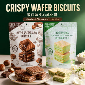KEKEJIE Crispy Wafer Biscuit 236g Hazelnut Milk Chocolate Jasmine Filling Individually Wrapped 可可街夹心威化饼