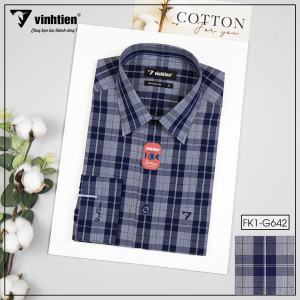 (Freeship) Áo Sơ Mi Vĩnh Tiến Dài Tay Sọc Caro Form Regular Vạt Ngang Cotton 375 - Mẫu 2